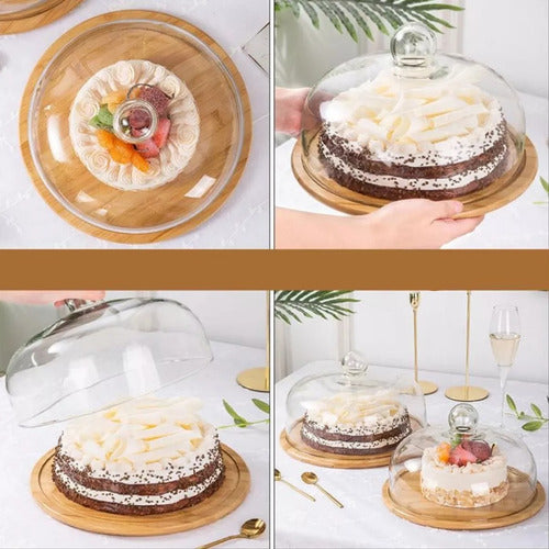 Tortero Organizador De Vidrio Con Base Bambú 30 Cm - Cukin Marrón Claro