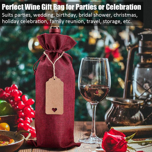 Bolsas De Regalos Navidad Para Botellas Vino 12u - Norplat 6 Negro + 6 Lino