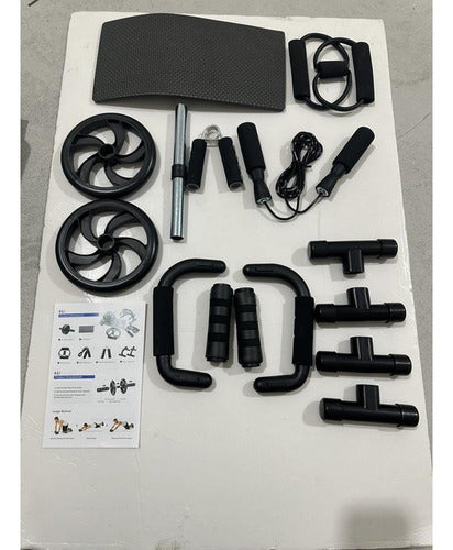 Set Deportivo 7 En 1 Rodillo Rueda Abdominal Cuerda Norplat Negro