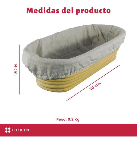 Banneton Ovalado De 30 X 14 Cm - Cesta De Rattan - Cukin