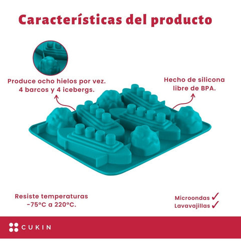 Molde De Silicona Para 4 Barcos E Iceberg De Hielo - Cukin Azul