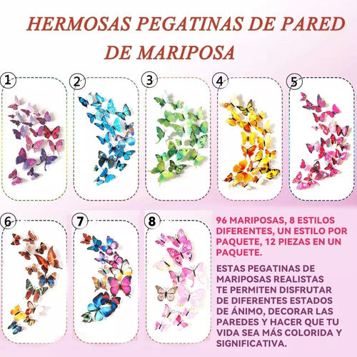96pcs Mariposas Decorativas Pegatina 3d Calcomanía Etiqueta Agua