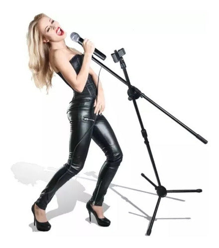 Soporte Pedestal De Micrófono Con Boom Metálico / Atril Negro