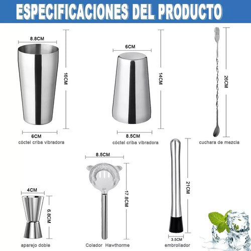 Kit Cocteleria Coctelera Boston Shaker Jigger Barman Norplat