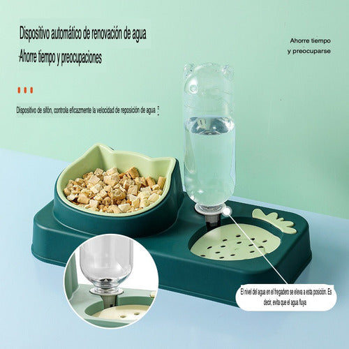Bebedero Y Comedero Plato Doble Para Mascotas Perro Gato Wuf Verde Claro