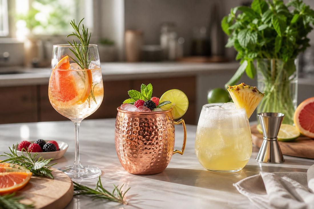 Tres mocktails en casa preparados con cítricos, frutas, hierbas y ginger beer