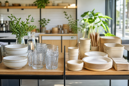 Comparación de platos y vasos reutilizables con vajilla compostable para servir mejor