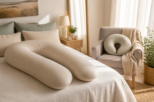Comparación entre una almohada de embarazo grande y un cojín de lactancia compacto