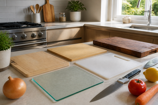 Tablas para picar de distintos materiales en una cocina doméstica chilena