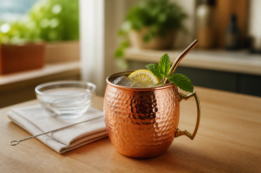 Vaso Moscow Mule con cóctel, bombilla reutilizable y accesorios de cuidado