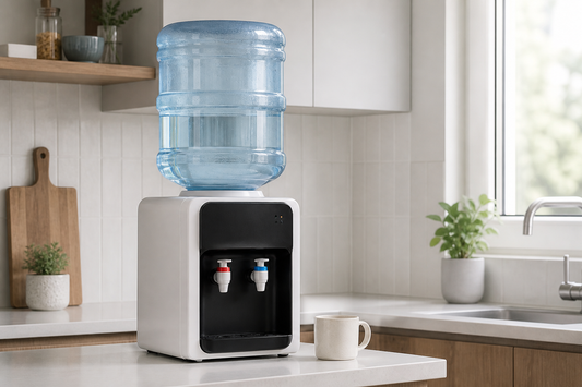 Dispensador de agua para botellón con salida natural y caliente en una cocina