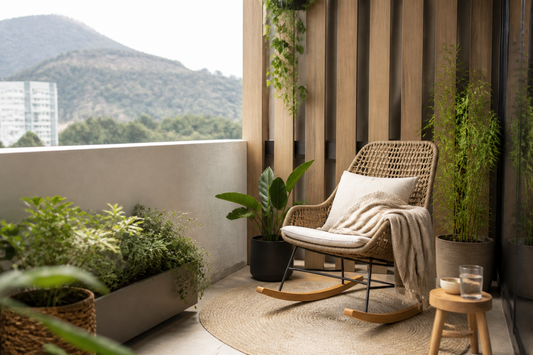 Mecedora para terraza en un rincón cómodo de balcón o patio