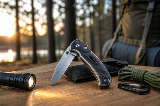 Navaja retráctil y linterna outdoor en kit de supervivencia para camping
