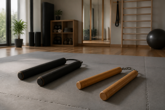 Linchaco acolchado y nunchaku de madera para entrenamiento de artes marciales