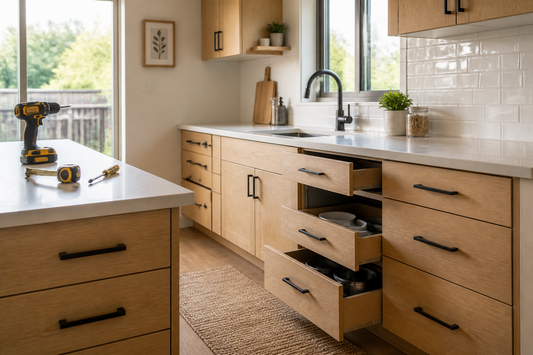 Cocina renovada con tiradores y herrajes para muebles instalados