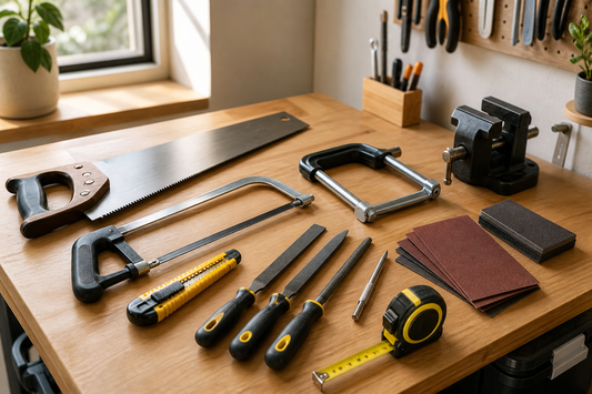Checklist de herramientas manuales básicas para cortar, perforar y desbastar en casa