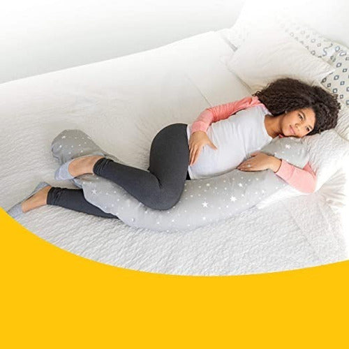 Cojín Maternal Almohada Materindad Lactancia 100% Algodón Gris Con Corazones Blancos