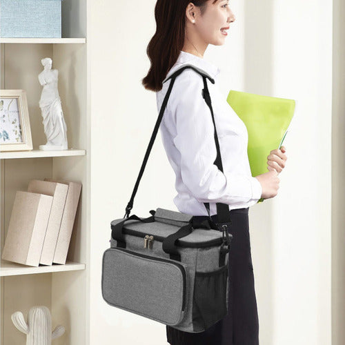 Lonchera Térmica Doble Compartimento Tamaño Grande Negro Liso