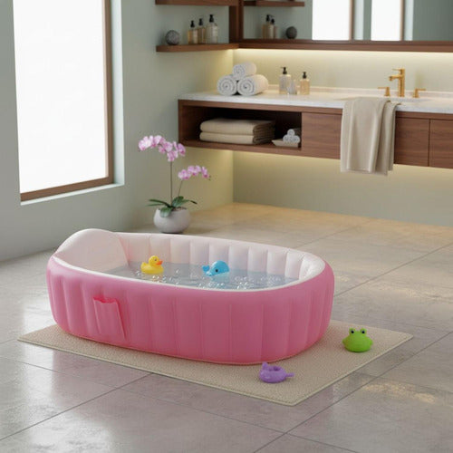 Tina Baño Bebe Portatil Bañera Plegable + Inflador - Norplat Rosa Lisa