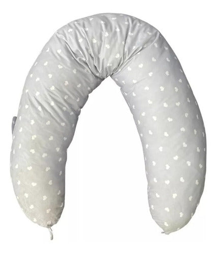 Cojín Maternal Almohada Materindad Lactancia 100% Algodón Gris Con Corazones Blancos