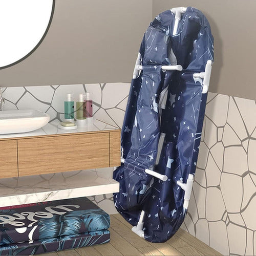 Bañera Plegable Portátil Adultos Y Niños 120×55cm - Norplat Azul Oscuro Estrellada