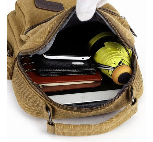 Bolso Bandolera Maletin De Lona Hombre Caballero - Norplat Marrón Claro