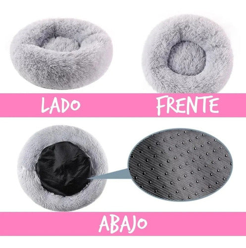 Cama Antiestrés Peluda Para Perros Y Gatos 70cm L Originales Marrón Oscuro Liso