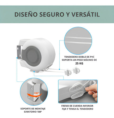 Tendedero Retractil Extensible Colgador Ropa Pared Norplat  Gris