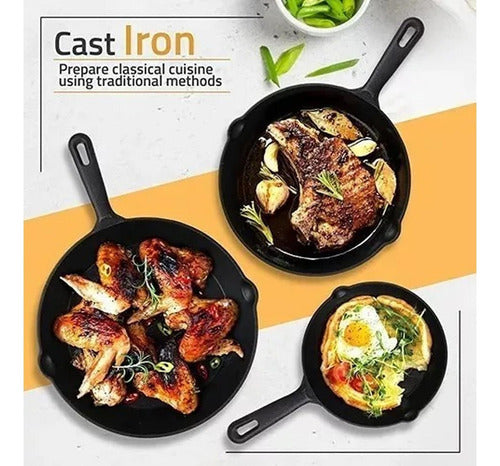 Sartenes De Hierro Fundido Juego De Sartenes 3 Piezas Cukin Negro