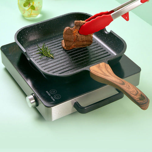 Plancha 28 Cm Antiadherente Aluminio Fundido Grill - Cukin Negro