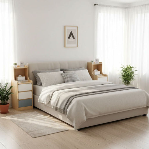 Velador Angosto Alto De Madera 3 Cajones 25*34*87cm Norplat Mate Madera