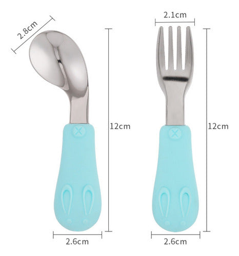 Set De Cubiertos Niño Niña Bebe Cuchara Tenedor Con Estuche Rosa