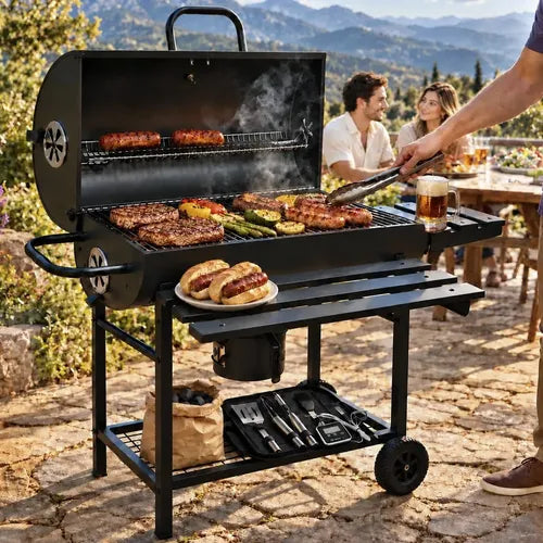 Parrilla Carbón Olavi Norplat Bbq Grill Asado Con Tapa Rueda Negro