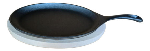 Sarten Hierro Fundido 24.5 Cm Con Base Madera - Norplat Negro