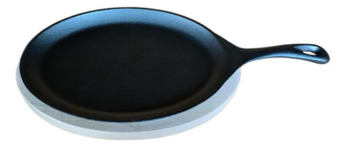 Sarten Hierro Fundido 24.5 Cm Con Base Madera - Norplat Negro