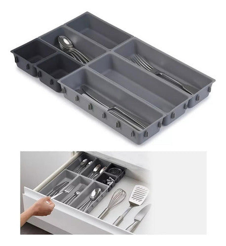 Organizador Cubiertos Servicio Cajon 7u Desmontables Norplat Gris