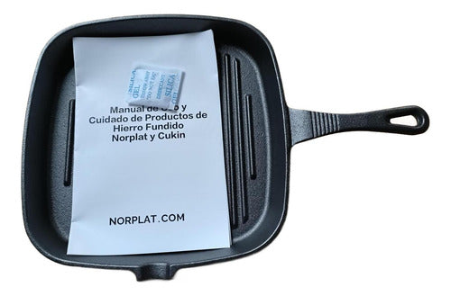 Sartén Bifera Churrasquera Grill Hierro Fundido 24cm Norplat Negro