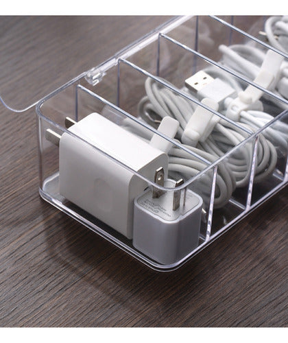 Caja Almacenamiento Organizadora Plastica Cable Tapa Norplat Blanco