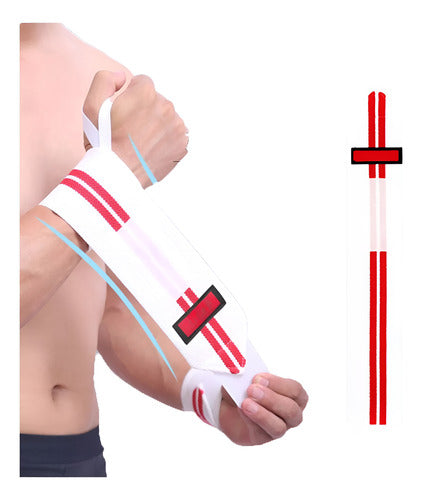 Par Muñequeras Crossfit Fitness Gym Elasticada Norplat Blanco+rojo