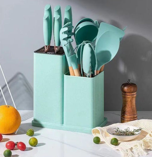 Set 19 Utensilios Cocina Acero Inoxidable Silicona - Norplat Gris Oscuro