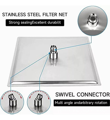 Cabezal Ducha Cuadrado 25cm 121 Boquillas Acero Inox Norplat Plateado Cromado