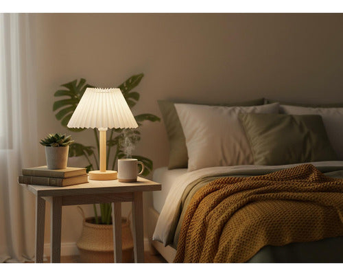 Lampara De Velador Usb Norplat - Mesa Dormitorio Escritorio Marrón Claro Beige