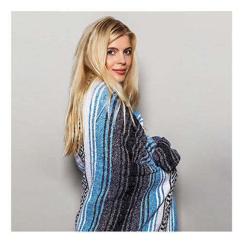 Mantas Mexicanas Hechas A Mano, Manta De Sarape Tejida A Man Blanco Negro Celeste