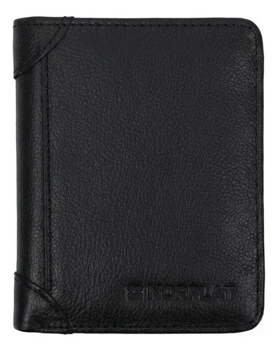 Billetera De Cuero Hombre Anti Rfid Anti Clonacion - Norplat Negro Liso