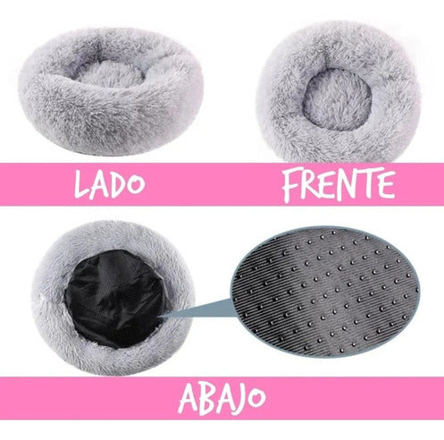 Cama Mascotas Antiestrés Peluda Perros Gatos 50 Cm - Norplat Gris Oscuro