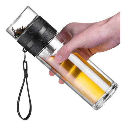 Botella Infusor Vidrio Borosilicato Infusión Separado De Té Negro