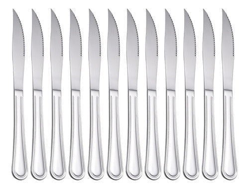 Pack 12 Cuchillos De Asado Acero Inoxidable 22cm - Cukin Plateado