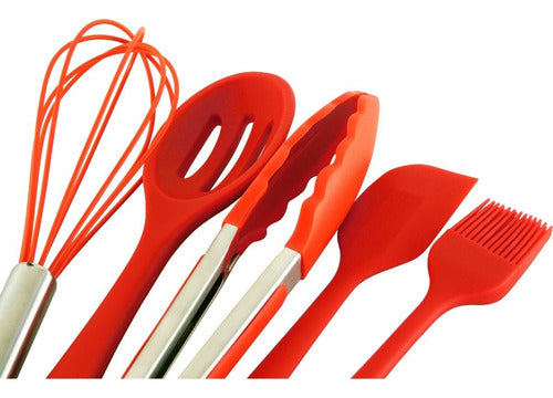 Set De 10 Utensilios Antiadherentes De Cocina Silicona Cukin Rojo