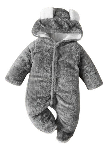 Pijama Polar Bebe Termico Norplat Enterito Orejitas Osito Gris Oscuro Liso 3 A 6 Meses
