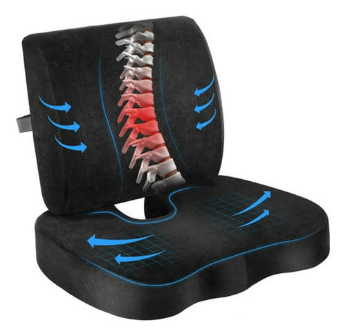 Cojin Lumbar Ergonomico + Asiento Sillas Oficina - Norplat Negro Liso